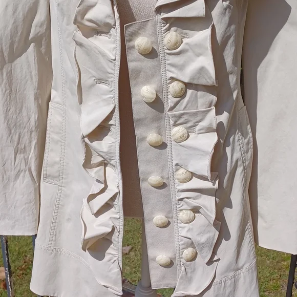 Kenar - Cream Multi Button Ruffled, Belted,Lined and Water Resist Jacket WS - Picture 11 of 16